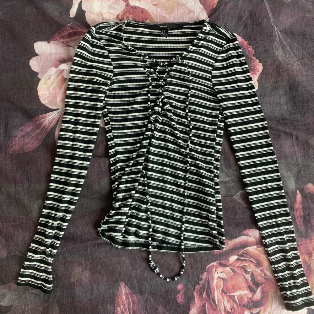 Striped top with criss cross